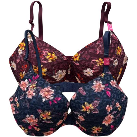 Lot 2 Victoria's Secret Pink Push-up Lace Bra, 32D - Picture 1 of 8